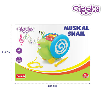Giggles Funskool Pull Along Musical Snail, with Xylophone & Drum, Activity & Learning Toys for Babies, Toddlers, Encourage Walking, Improve Balance, Multicolour, Gift Set for Kids, Ages 12+ Months
