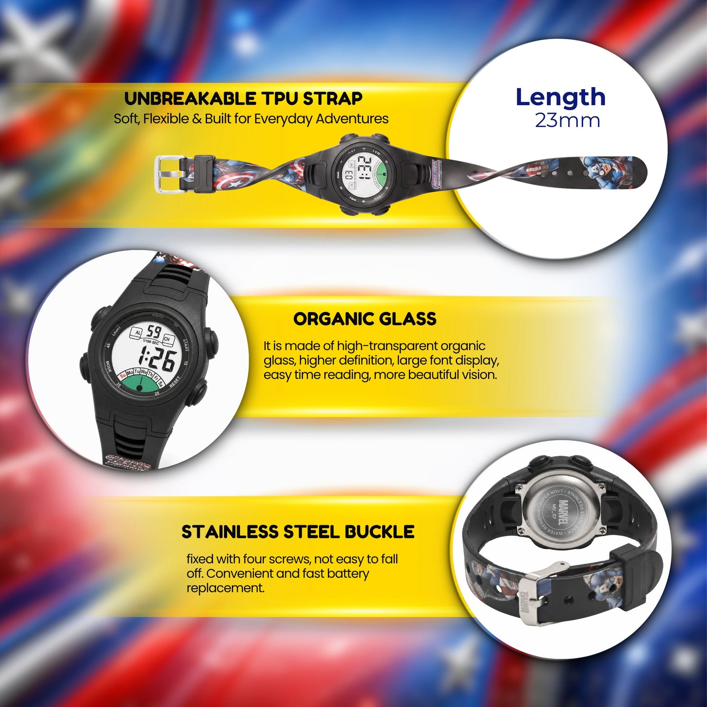 Spiky MV07 Captain America theme Digital Kids Watch