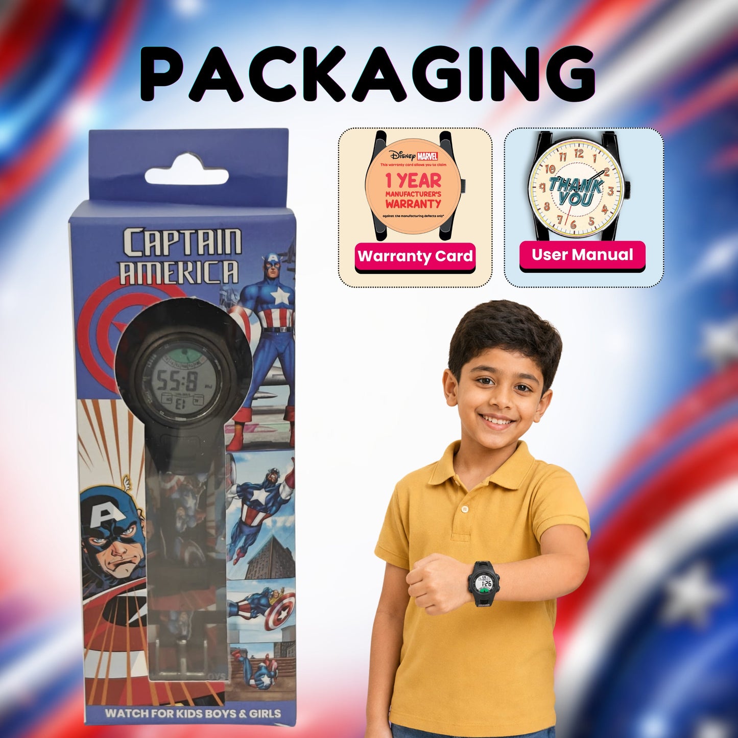 Spiky MV07 Captain America theme Digital Kids Watch