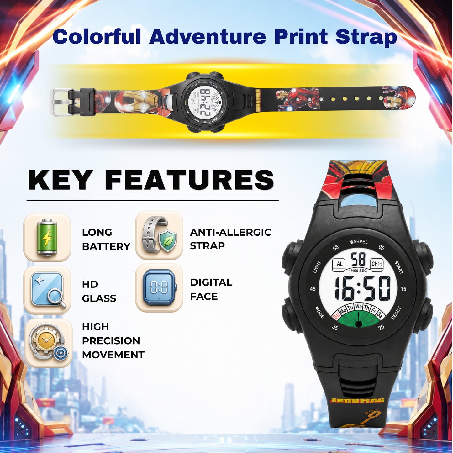 Spiky MV07 Ironman theme Digital Kids Watch