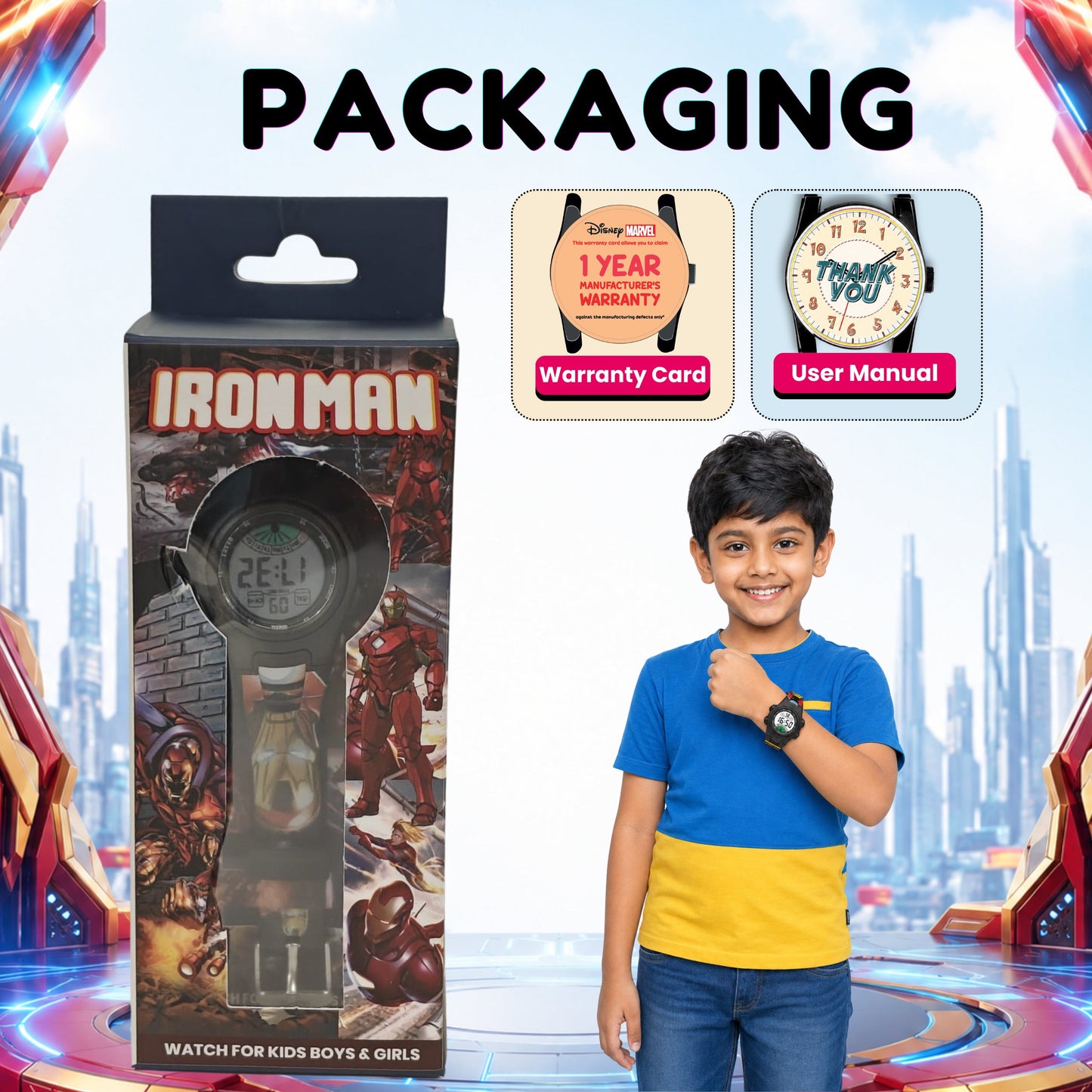 Spiky MV07 Ironman theme Digital Kids Watch