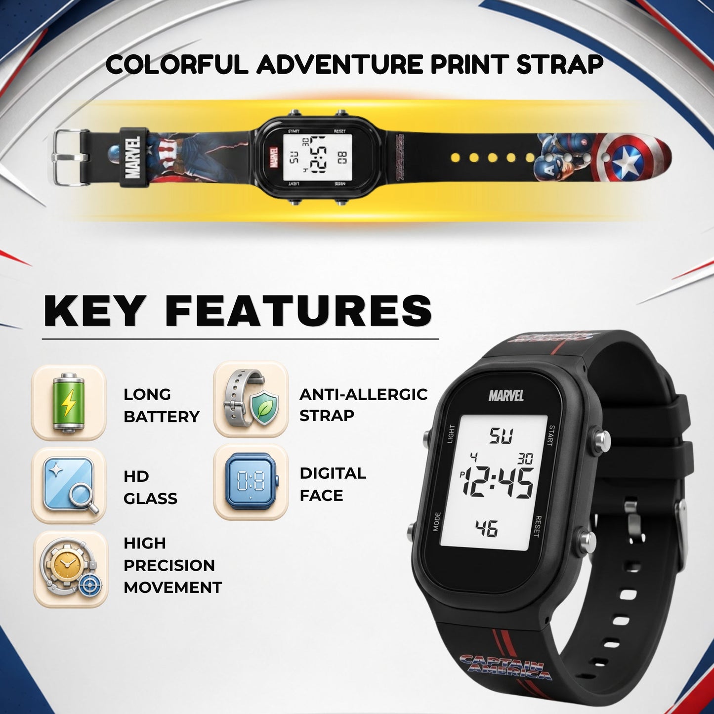 Spiky MV08 Captain America theme Digital Kids Watch