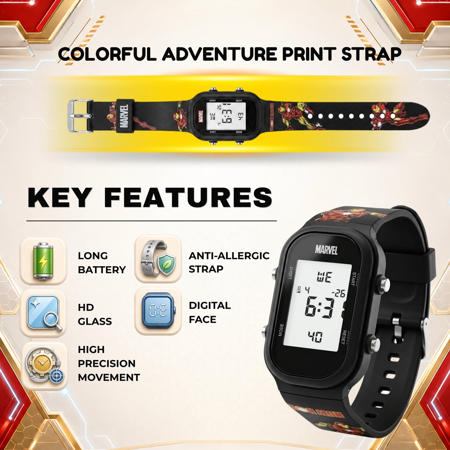 Spiky MV08 Ironman theme Digital Kids Watch