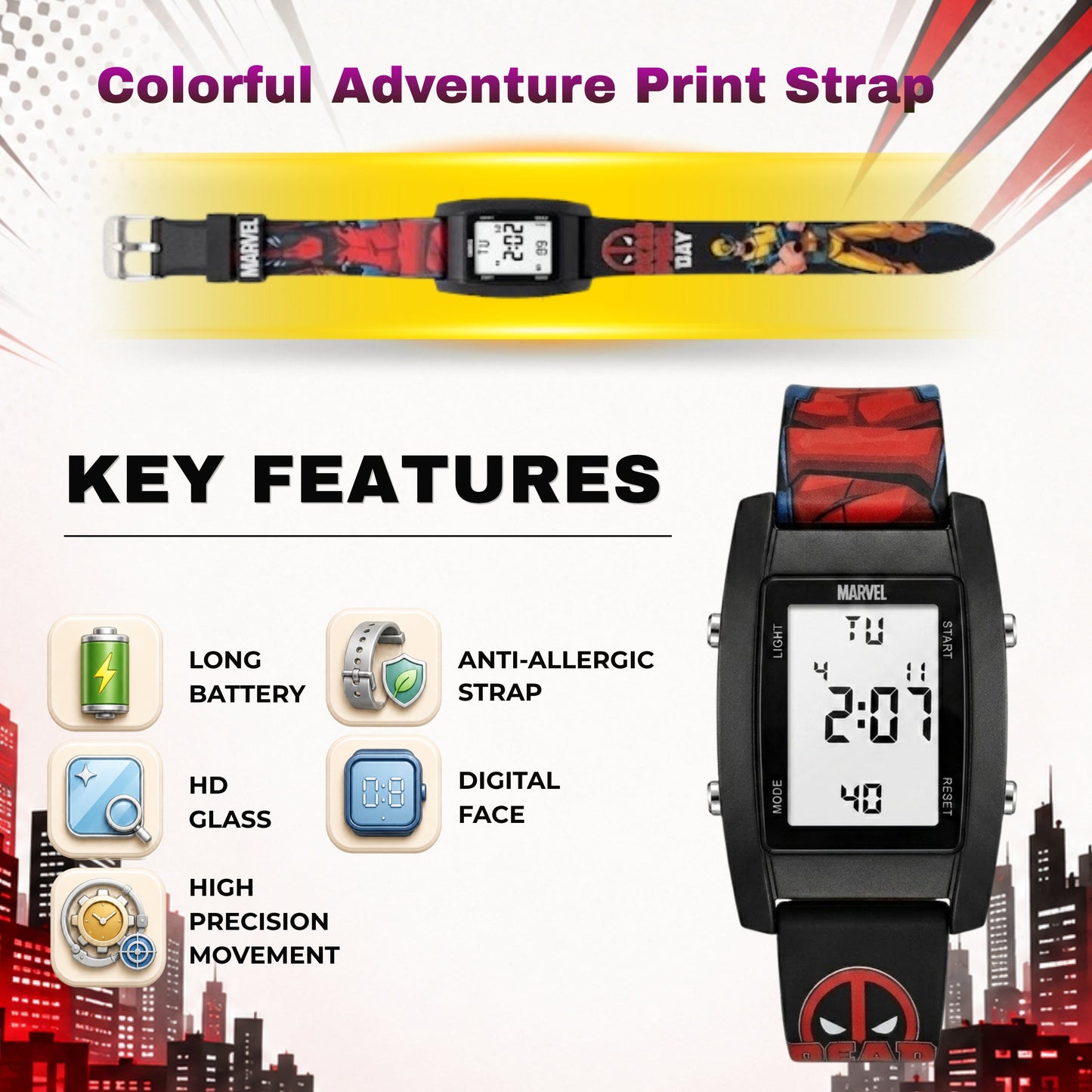 Spiky MV09 Deadpool Digital Watch for Kids