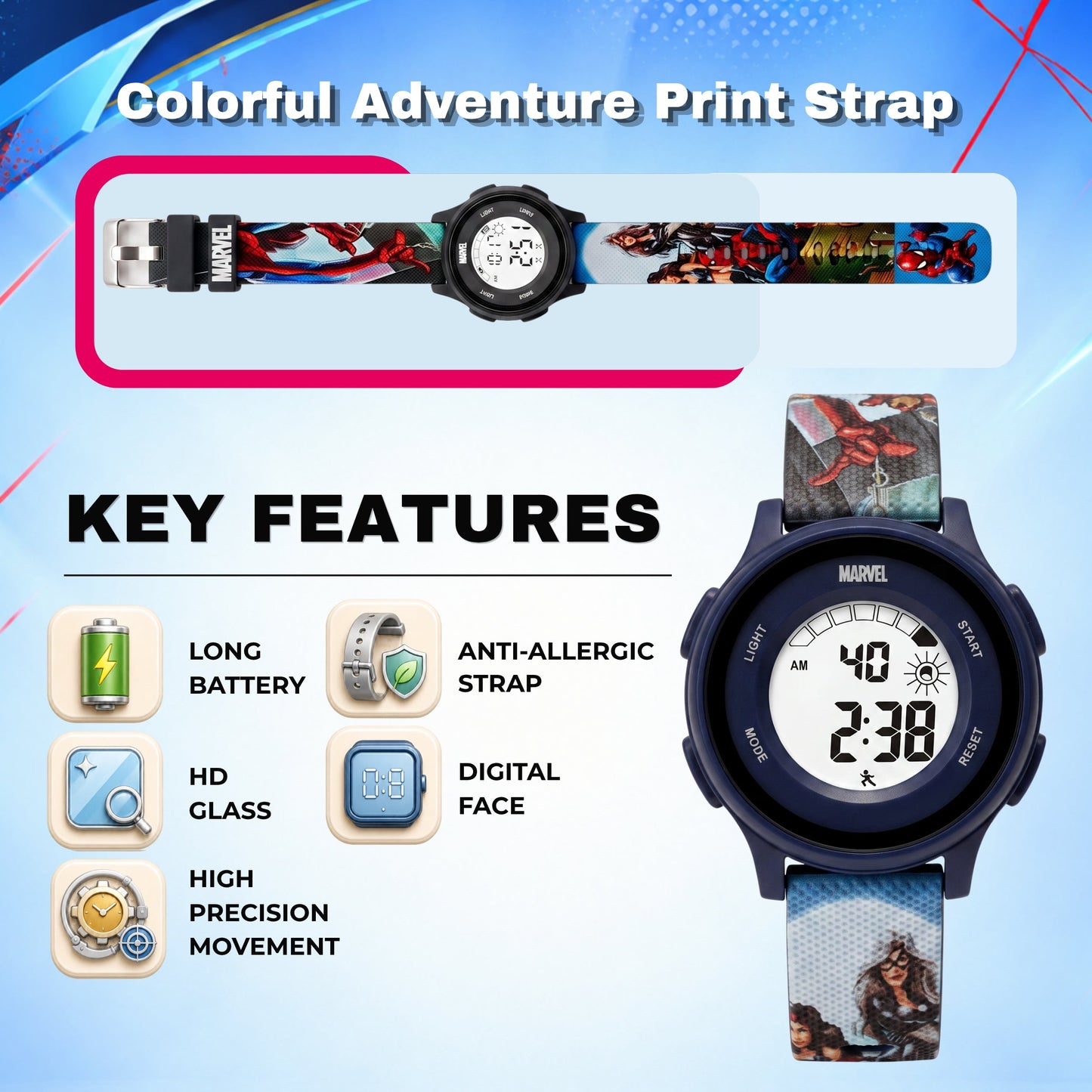 Spiky MV10 SpiderMan theme Digital Kids Watch