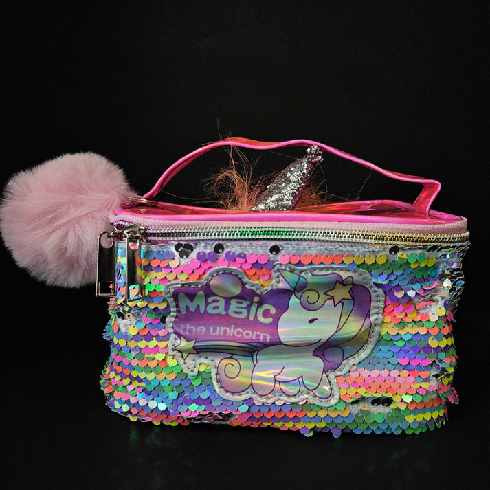 Magic Unicorn Sequin Cosmetic Pouch with Horn