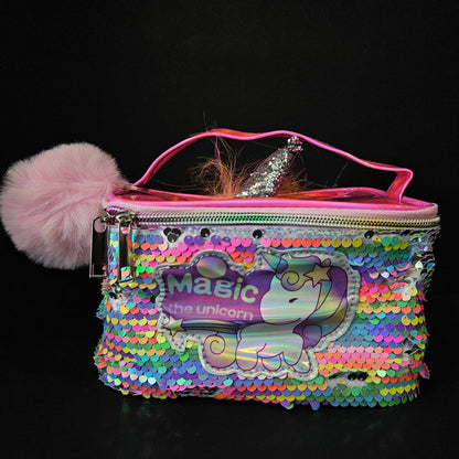 Magic Unicorn Sequin Cosmetic Pouch with Horn