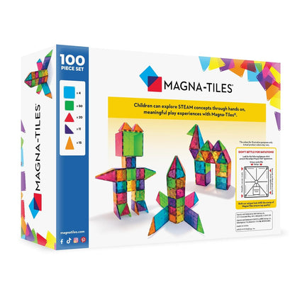 Magna-Tiles Magnetic Building Toys,Clear Colors Set,Multi Color (100 Pieces)