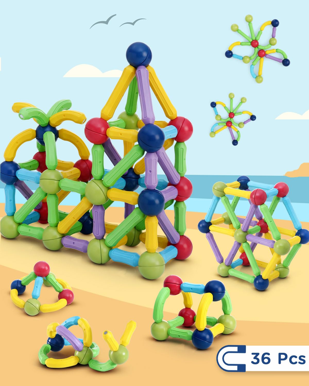 Magnetic Building Block Rod Set – 36 Pcs