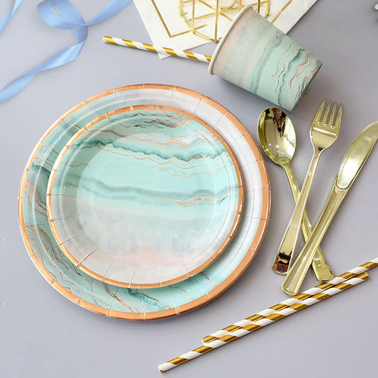 AM ANNA Disposable Paper Plates and Napkins Sets for 10 Guest-Party Supplies, Include Plates,Cups,Napkin for Baby Bridal Shower, Bachelorette Party Supplies (10 Guest Wedding Plates and Napkins)