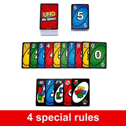 Mattel Games UNO Show ‘em No Mercy Card Game for Kids, Adults & Family Parties and Travel with Extra Cards, Special Rules and Tougher Penalties.