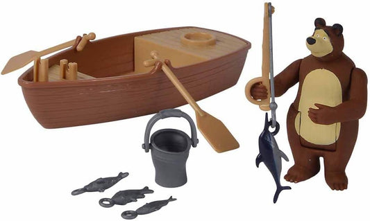 Masha and the Bear By Fratelli Playset(3 Inch Masha Series Bear Doll and Its Boat and Fishing Accessories)