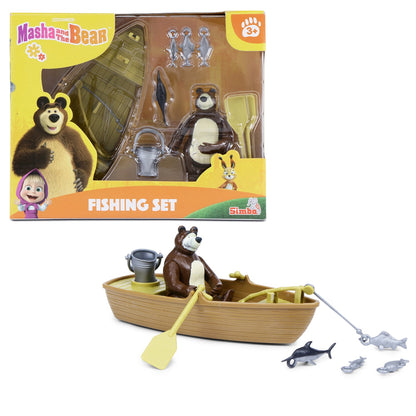 Masha and the Bear By Fratelli Playset(3 Inch Masha Series Bear Doll and Its Boat and Fishing Accessories)