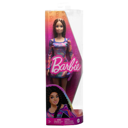 Barbie® Fashionistas™ Doll #206 with Crimped Hair and Freckles, Wearing Rainbow Marble-Print Dress with Green Mules and Purse