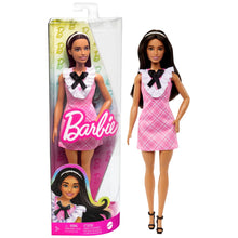 Barbie® Fashionistas™ Doll #209 with Black Hair Wearing a Pink Plaid Dress, Pearlescent Headband and Strappy Heels