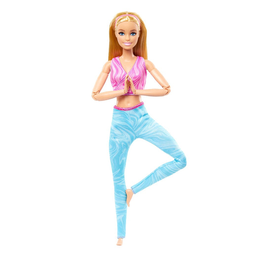 Barbie Made to Move Fashion Doll with Blonde Hair Wearing Removable Pink Sports Top & Blue Yoga Pants, 22 Bendable “Joints”