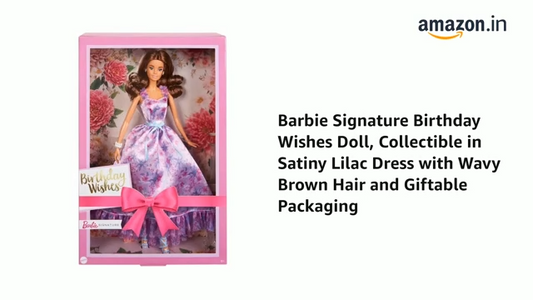 Barbie Signature Birthday Wishes Doll, Collectible in Satiny Lilac Dress with Wavy Brown Hair and Giftable Packaging