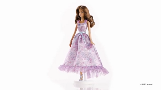 Barbie Signature Birthday Wishes Doll, Collectible in Satiny Lilac Dress with Wavy Brown Hair and Giftable Packaging