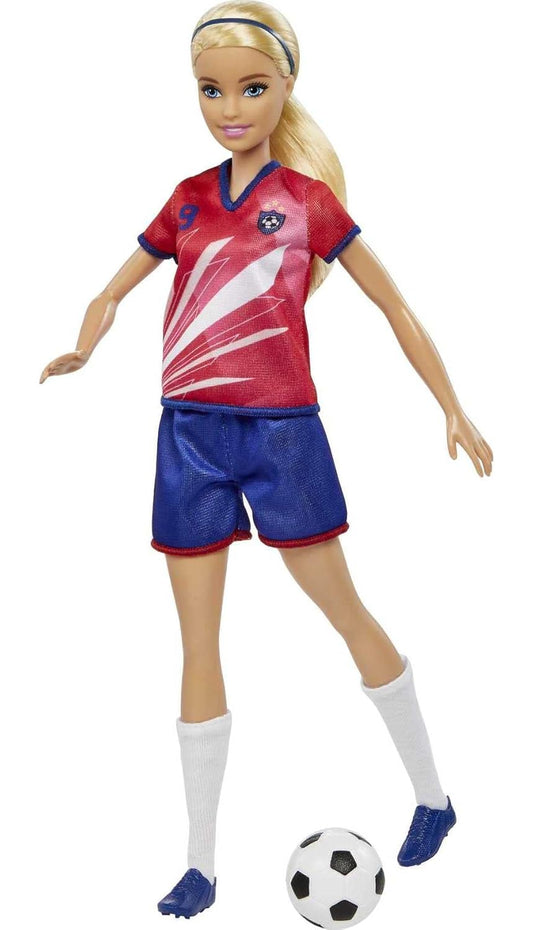 Barbie Soccer Doll, Blonde Ponytail, Colorful #9 Uniform, Soccer Ball, Cleats, Tall Socks, Great Sports-Inspired Gift for Ages 3 and Up