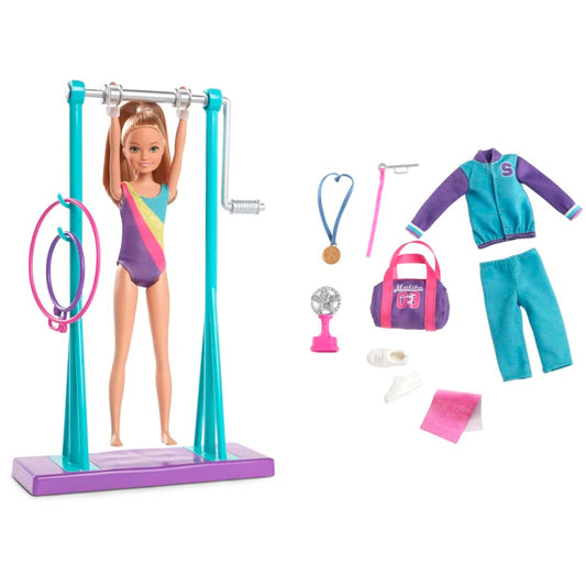 Barbie Team Stacie™ Doll and Gymnastics Playset with Spinning Bar and 7 Themed Accessories for 3 to 7 Year Olds
