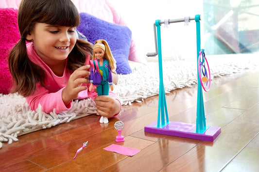 Barbie Team Stacie™ Doll and Gymnastics Playset with Spinning Bar and 7 Themed Accessories for 3 to 7 Year Olds