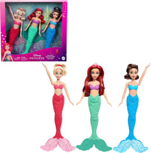 Disney Princess Mattel Ariel Mermaid Fashion Doll & 2 Mermaid Sister Dolls, Posable & with Glitter Fins, Inspired by Disney The Little Mermaid Movie