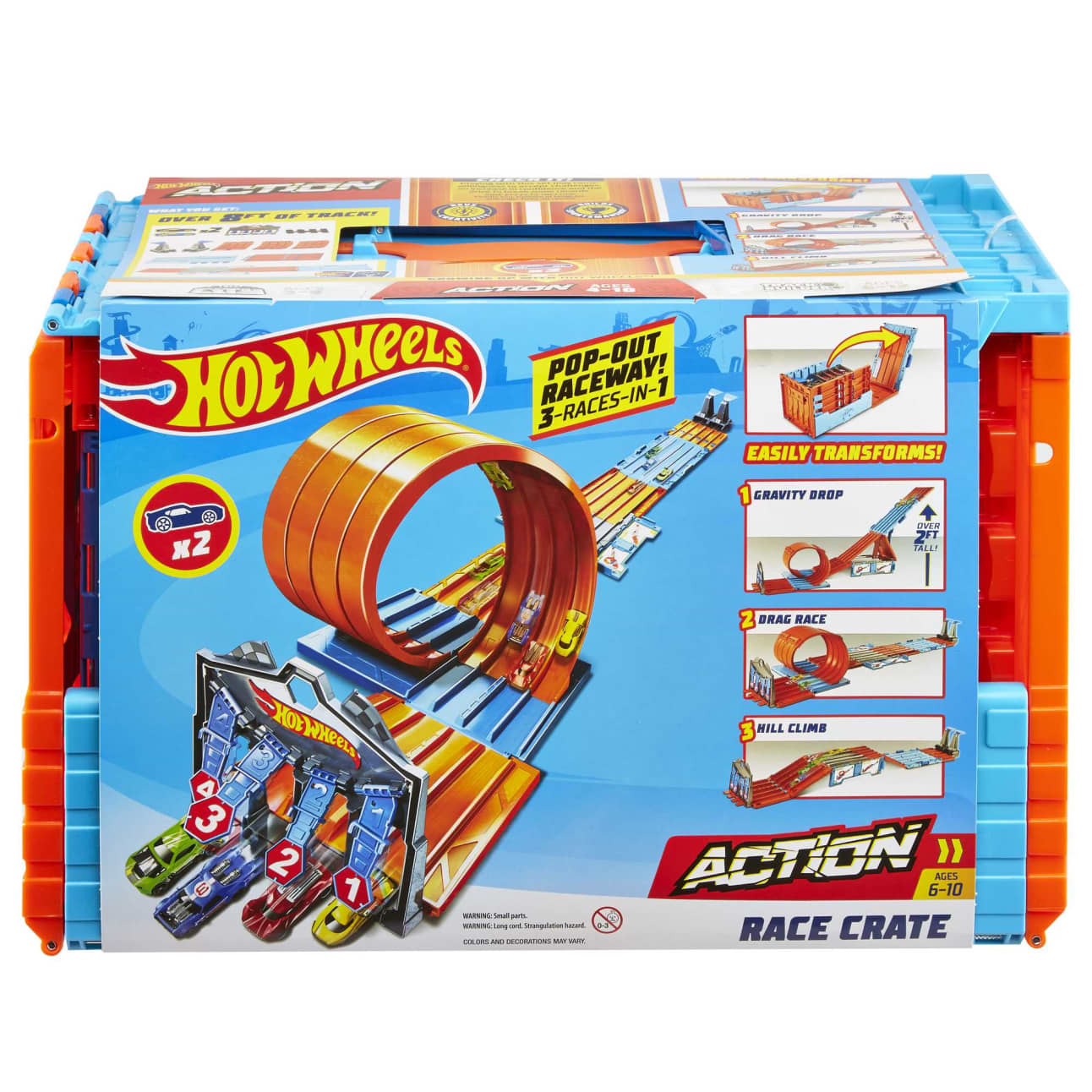 Hot Wheels Race Crate with 3 Stunts in 1 Set Portable Storage Ages 6 to 10