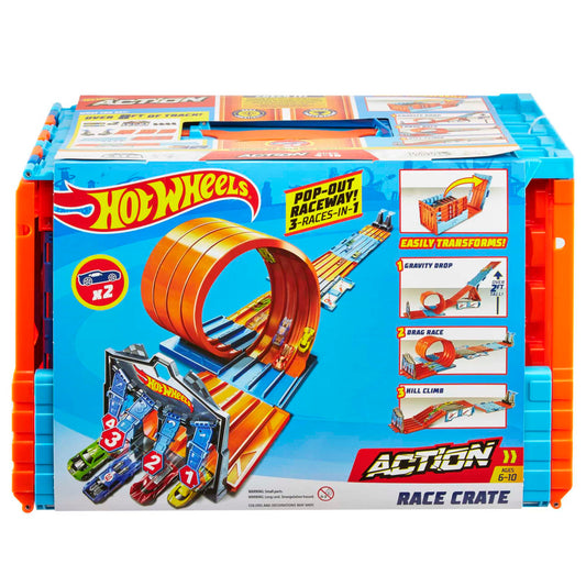 Hot Wheels Race Crate with 3 Stunts in 1 Set Portable Storage Ages 6 to 10