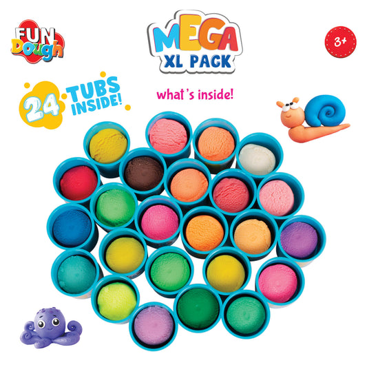 Fundough Funskool Mega XL Pack, Play Dough, Art and Craft Set for Kid, 24 Colorful Tubs of 25g Each (600g Total), Learning, Fun & Engaging, Multicolour, Gift Set for Kids, Age 3+ Years