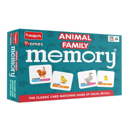 Funskool Games Memory Animal Family, Educational matching picture game for children, kids & family, 1 - 4 players, Ages 5 and above