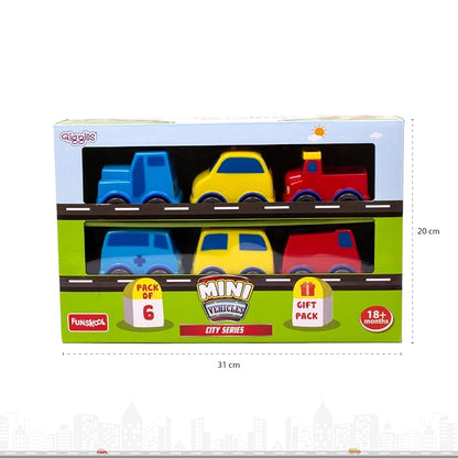 Funskool Giggles - Mini Vehicles City Series,Push and go Multicolor,Combo Pack,Gift Set, for 18 Months and Above.