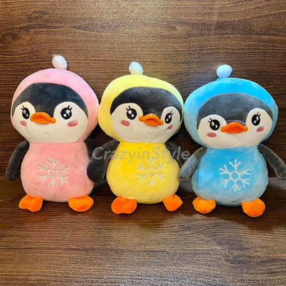 Adorable Grey Penguin Plush Toy with Yellow and Pink Scarf and Hoodie for Kids | Soft & Cuddly Stuffed Animal LMI11927
