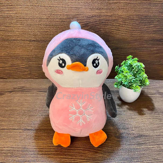 Adorable Grey Penguin Plush Toy with Yellow and Pink Scarf and Hoodie for Kids | Soft & Cuddly Stuffed Animal LMI11927