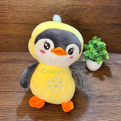 Adorable Grey Penguin Plush Toy with Yellow and Pink Scarf and Hoodie for Kids | Soft & Cuddly Stuffed Animal LMI11927