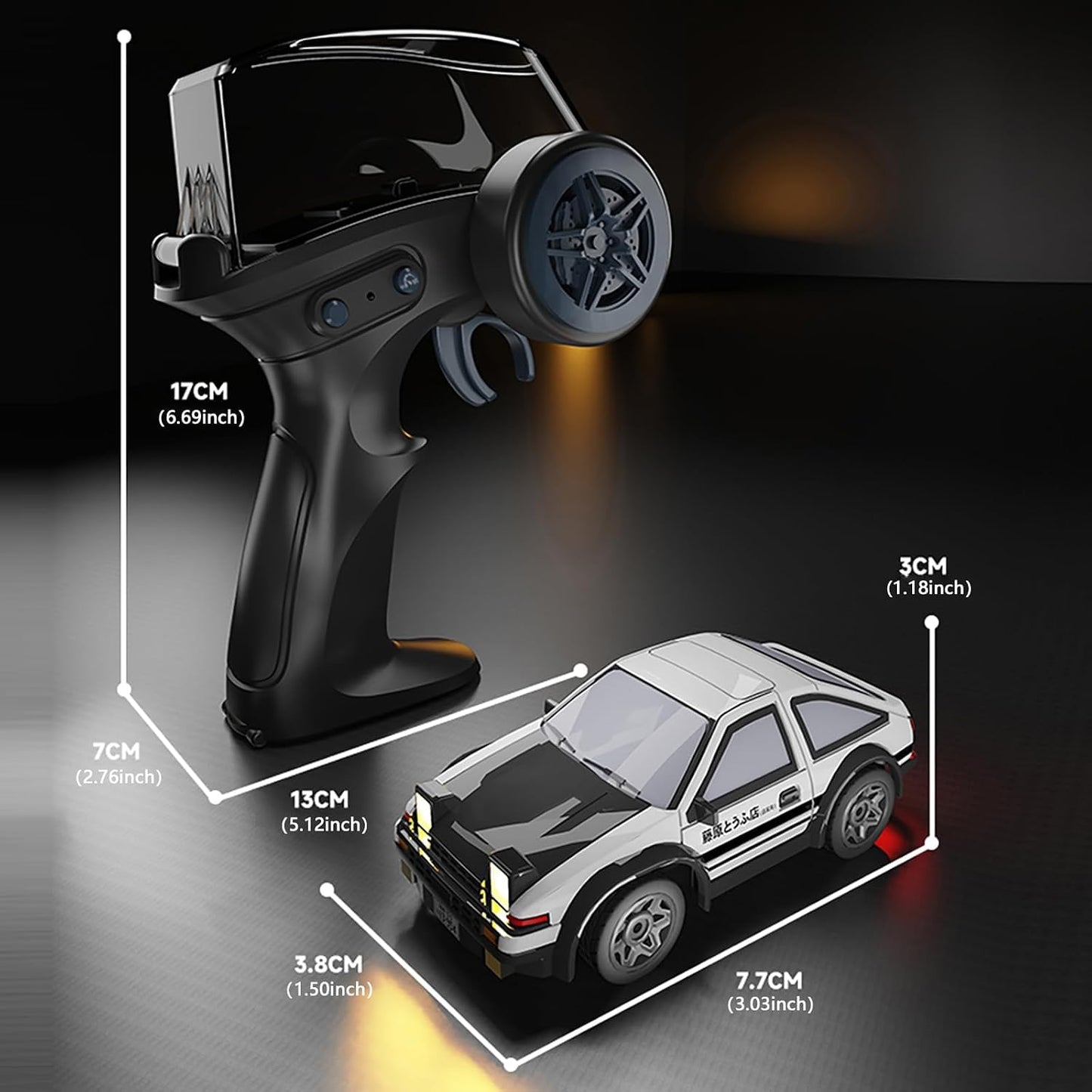 Mini RC Drift Car 1:64 Scale – 2.4GHz Rechargeable 4WD Desktop Racing Car with LED Lights