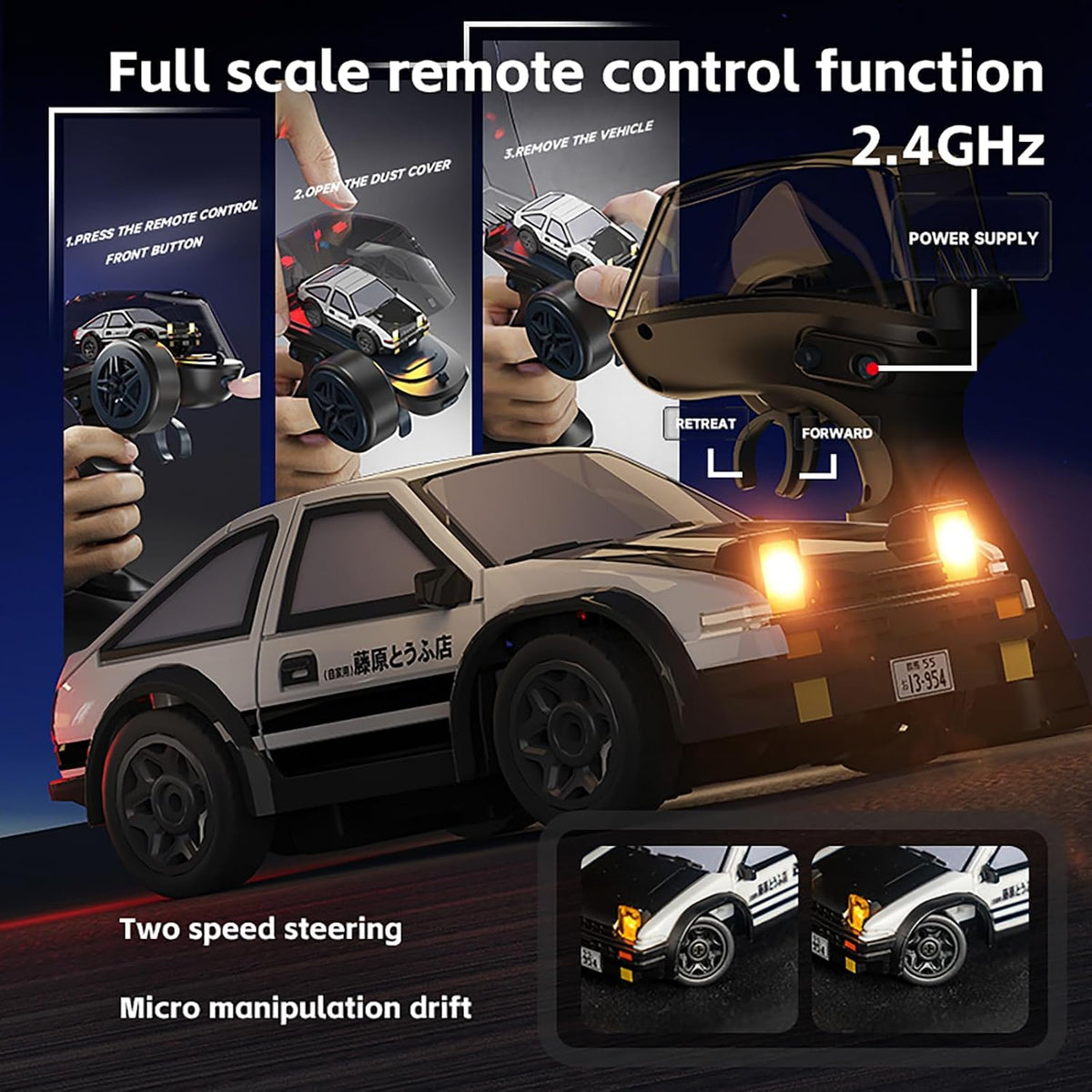 Mini RC Drift Car 1:64 Scale – 2.4GHz Rechargeable 4WD Desktop Racing Car with LED Lights