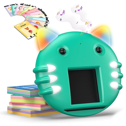 Mirana Talking Kitty - Montessori Educational Flash Cards - Interactive Learning Toy for Kids Boys Girls - Multiple Game Modes Alphabets & Math - USB Type-C Rechargeable - Age 2+ Years (Blue, Medium)