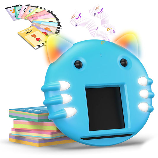 Mirana Talking Kitty - Montessori Educational Flash Cards - Interactive Learning Toy for Kids Boys Girls - Multiple Game Modes Alphabets & Math - USB Type-C Rechargeable - Age 2+ Years (Blue, Medium)