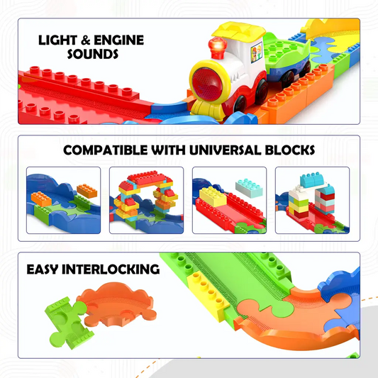 Mirana Block Rider Toy Train Set with Colorful & Multiple Track Layout, USB Rechargeable Type-C Engine, Various Sound Modes - Vande Bharat, Rajdhani, Delhi Metro, Kids 2-8 Years (Advanced - 131 Pcs)