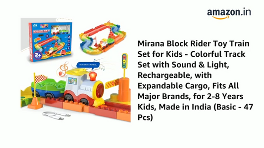 Mirana Block Rider Toy Train Set with Colorful & Multiple Track Layout, USB Rechargeable Type-C Engine, Various Sound Modes - Vande Bharat, Rajdhani, Delhi Metro, Kids 2-8 Years (Basic - 47 Pcs)