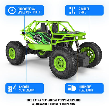 Mirana Duster 2WD Rock Crawler 4x4 | Rechargeable Offroad Monster Truck | High Speed ATV RC Car with Nitro Boost | Remote Control Car Toys for Kids | Made in India (2 Wheel Drive, Green)