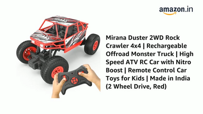 Mirana Duster 2WD Rock Crawler 4x4 | Rechargeable Offroad Monster Truck | High Speed ATV RC Car with Nitro Boost | Remote Control Car Toys for Kids | Made in India (2 Wheel Drive, Green)