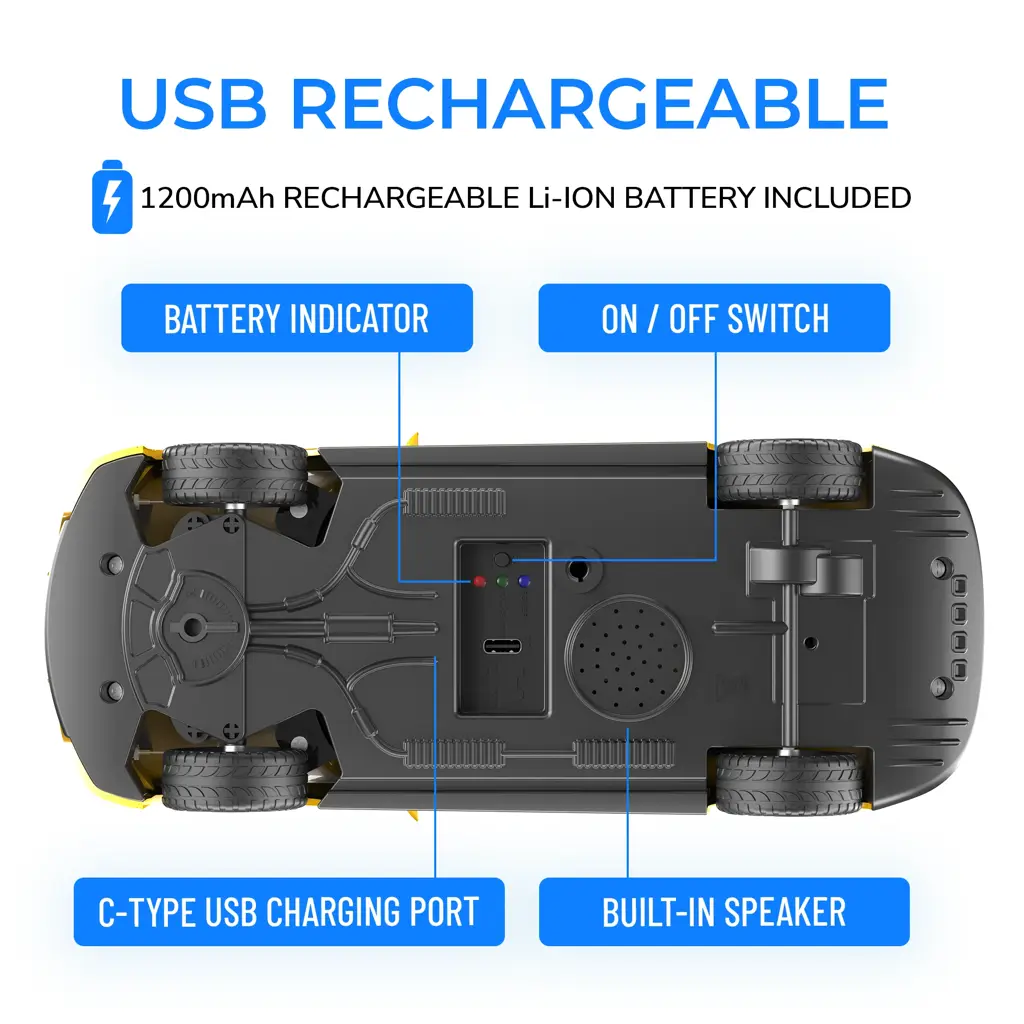 Mirana Kid Watch Control Tracer RC Car | Hand & App Control with Bluetooth Speaker | C-Type Charging | Remote Control Car for Kids | Age 3-10 Years | Made in India, Azure Blue