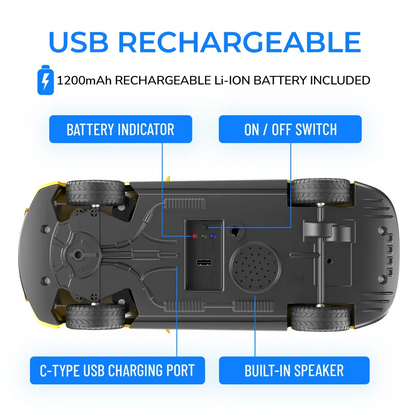 Mirana Kid Watch Control Tracer RC Car | Hand & App Control with Bluetooth Speaker | C-Type Charging | Remote Control Car for Kids | Age 3-10 Years | Made in India, Azure Blue