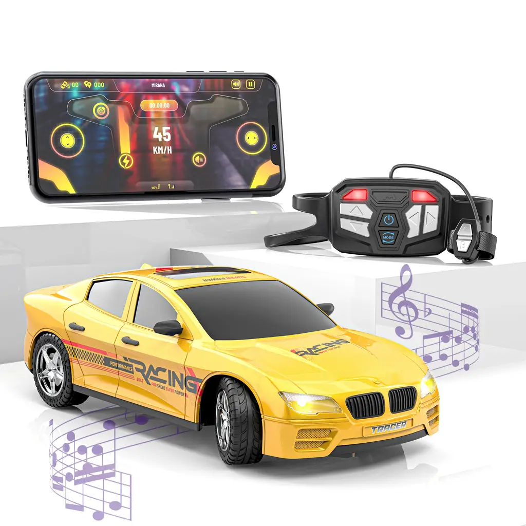 Mirana Kid Watch Control Tracer RC Car | Hand & App Control with Bluetooth Speaker | C-Type Charging | Remote Control Car for Kids | Age 3-10 Years | Made in India, Azure Blue