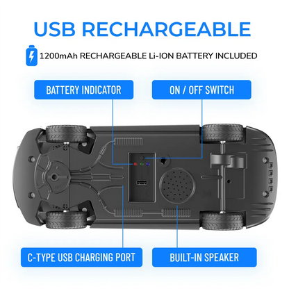 Mirana Kid Watch Control Tracer RC Car | Hand & App Control with Bluetooth Speaker | C-Type Charging | Remote Control Car for Kids | Age 3-10 Years | Made in India, Azure Blue