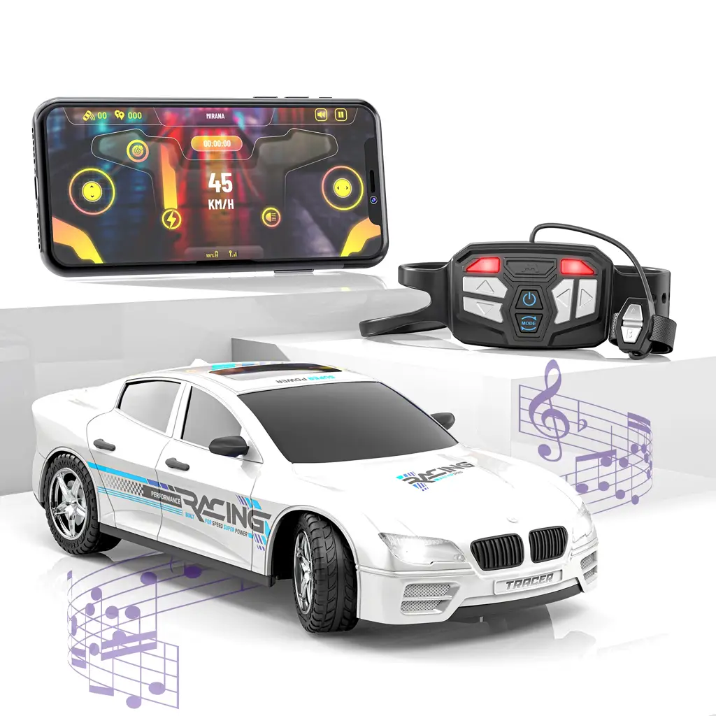 Mirana Kid Watch Control Tracer RC Car | Hand & App Control with Bluetooth Speaker | C-Type Charging | Remote Control Car for Kids | Age 3-10 Years | Made in India, Azure Blue