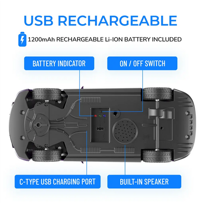 Mirana Kid Watch Control Tracer RC Car | Hand & App Control with Bluetooth Speaker | C-Type Charging | Remote Control Car for Kids | Age 3-10 Years | Made in India, Azure Blue