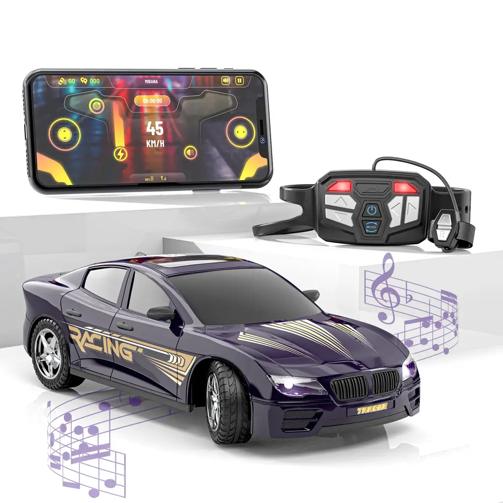Mirana Kid Watch Control Tracer RC Car | Hand & App Control with Bluetooth Speaker | C-Type Charging | Remote Control Car for Kids | Age 3-10 Years | Made in India, Azure Blue