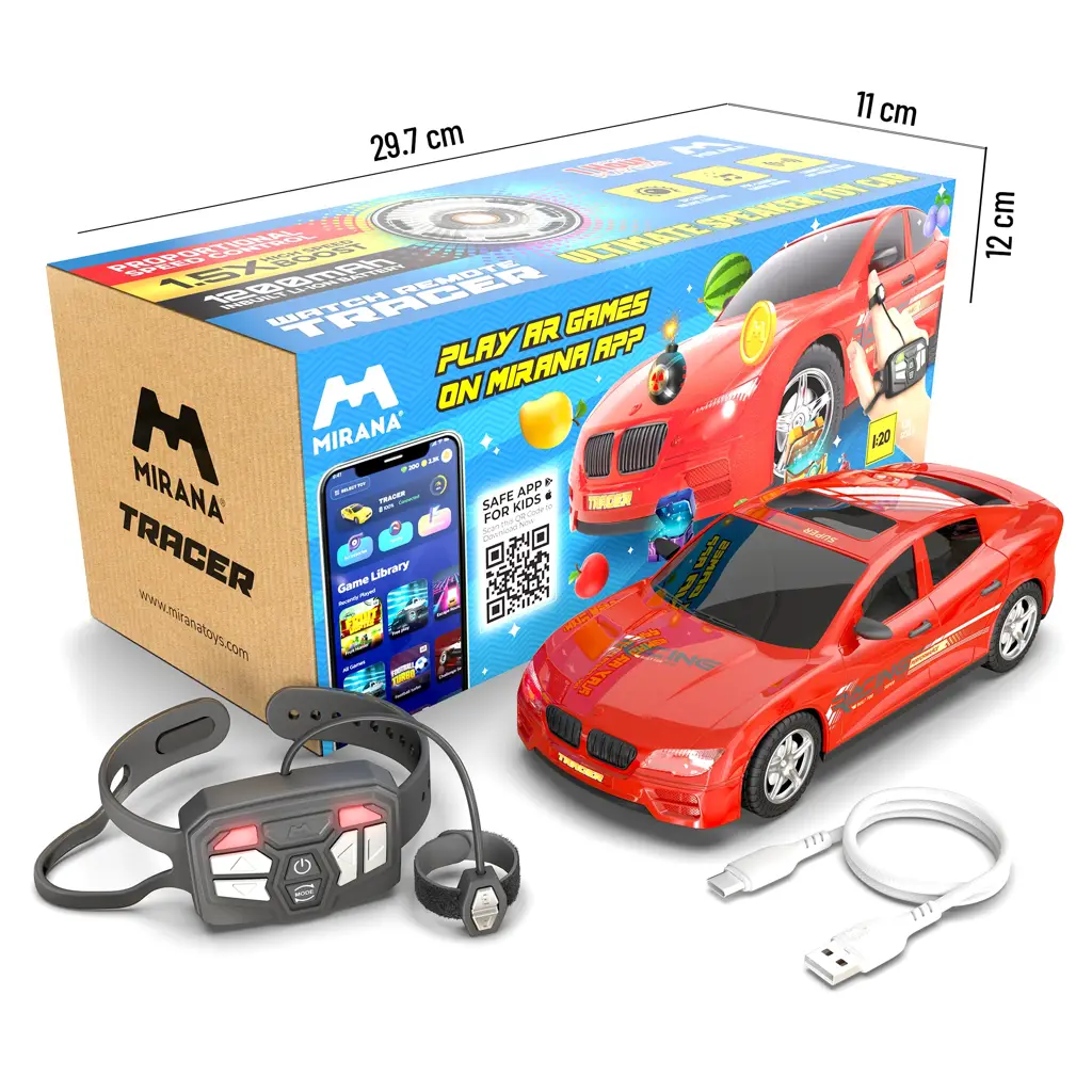 Mirana Kid Watch Control Tracer RC Car | Hand & App Control with Bluetooth Speaker | C-Type Charging | Remote Control Car for Kids | Age 3-10 Years | Made in India, Azure Blue